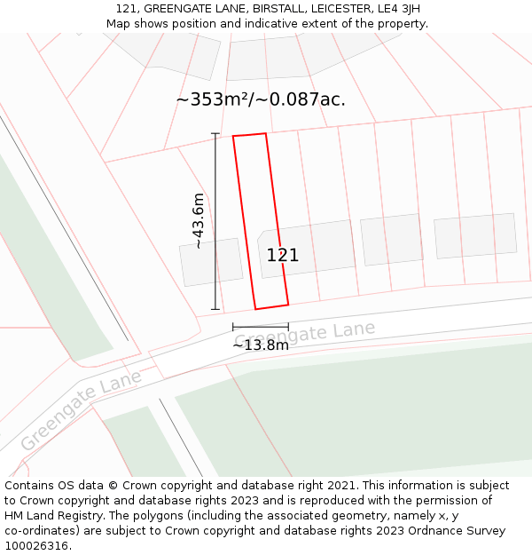 121, GREENGATE LANE, BIRSTALL, LEICESTER, LE4 3JH: Plot and title map