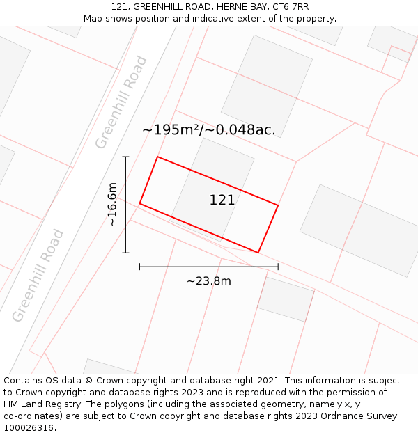 121, GREENHILL ROAD, HERNE BAY, CT6 7RR: Plot and title map