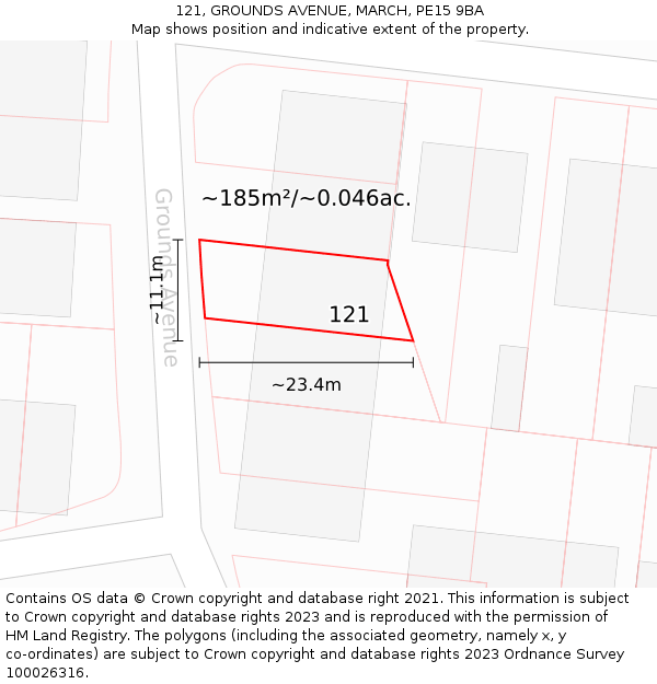 121, GROUNDS AVENUE, MARCH, PE15 9BA: Plot and title map