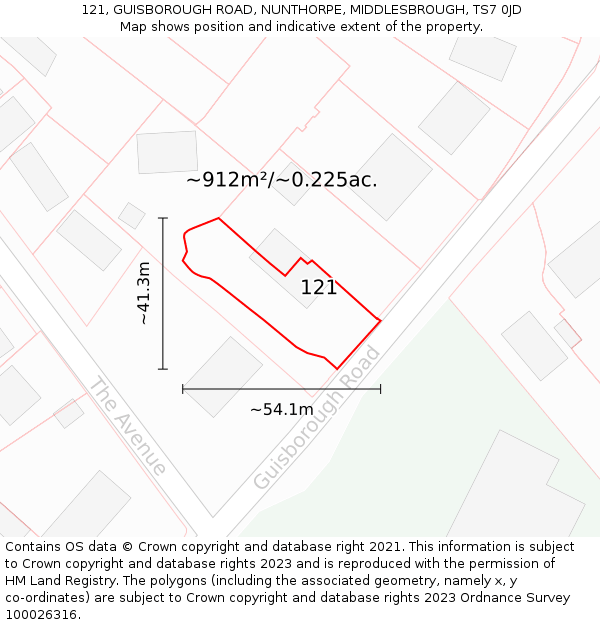 121, GUISBOROUGH ROAD, NUNTHORPE, MIDDLESBROUGH, TS7 0JD: Plot and title map