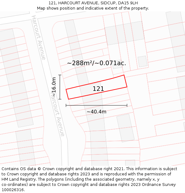 121, HARCOURT AVENUE, SIDCUP, DA15 9LH: Plot and title map