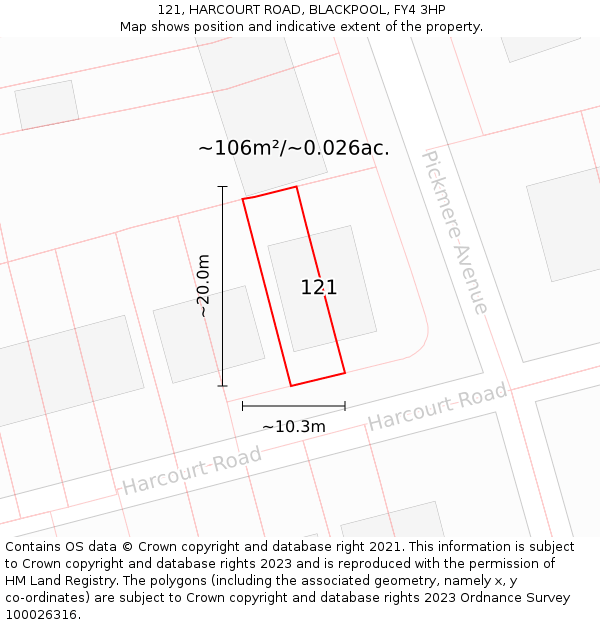 121, HARCOURT ROAD, BLACKPOOL, FY4 3HP: Plot and title map