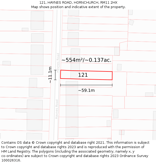 121, HAYNES ROAD, HORNCHURCH, RM11 2HX: Plot and title map