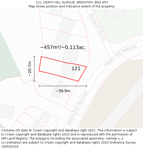 121, HEATH HILL AVENUE, BRIGHTON, BN2 4FH: Plot and title map