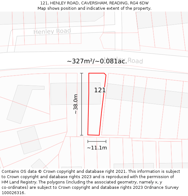 121, HENLEY ROAD, CAVERSHAM, READING, RG4 6DW: Plot and title map