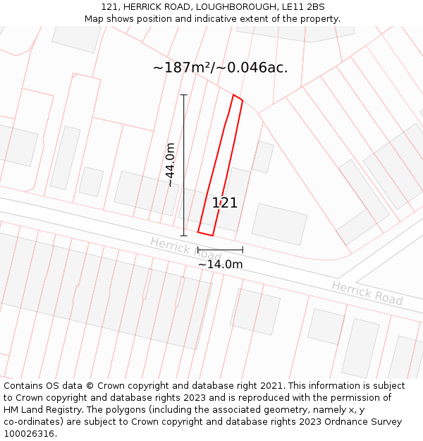 121, HERRICK ROAD, LOUGHBOROUGH, LE11 2BS: Plot and title map