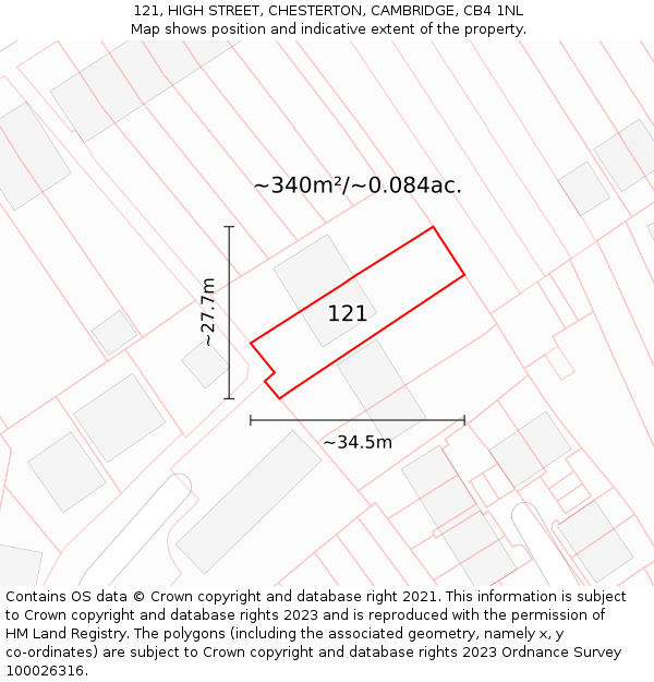 121, HIGH STREET, CHESTERTON, CAMBRIDGE, CB4 1NL: Plot and title map