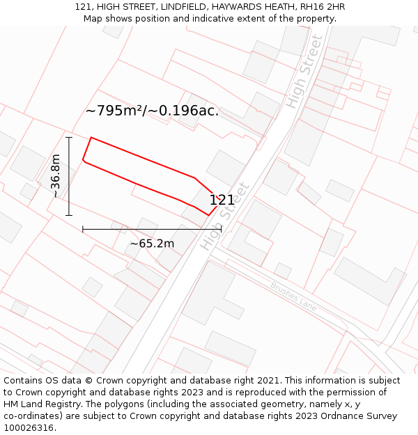 121, HIGH STREET, LINDFIELD, HAYWARDS HEATH, RH16 2HR: Plot and title map