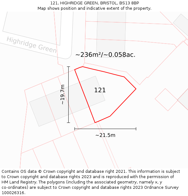 121, HIGHRIDGE GREEN, BRISTOL, BS13 8BP: Plot and title map