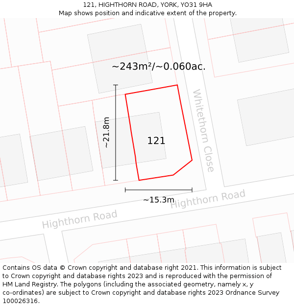 121, HIGHTHORN ROAD, YORK, YO31 9HA: Plot and title map