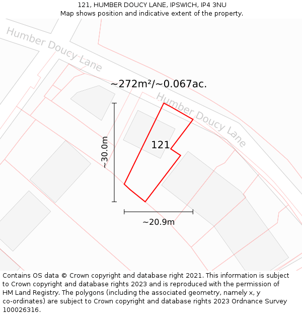 121, HUMBER DOUCY LANE, IPSWICH, IP4 3NU: Plot and title map