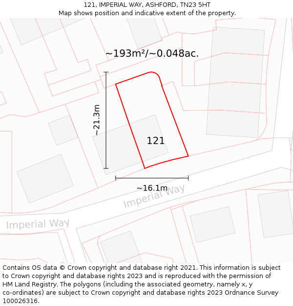 121, IMPERIAL WAY, ASHFORD, TN23 5HT: Plot and title map