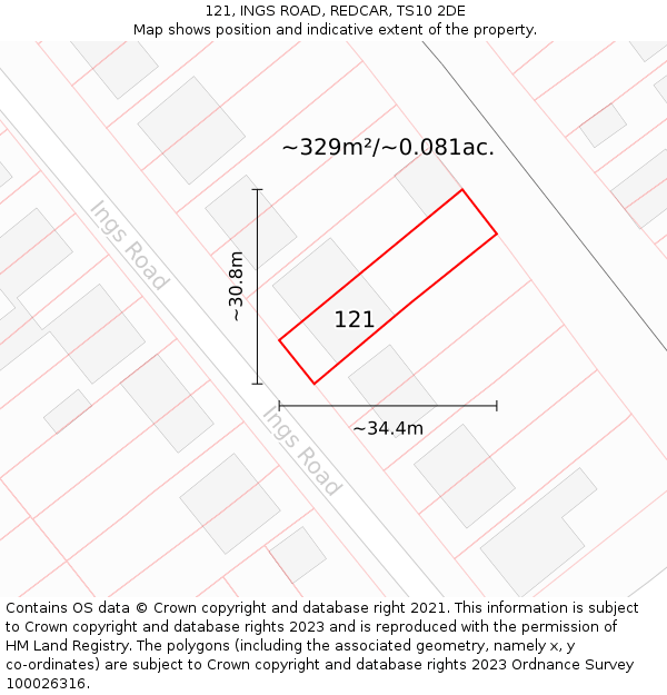 121, INGS ROAD, REDCAR, TS10 2DE: Plot and title map