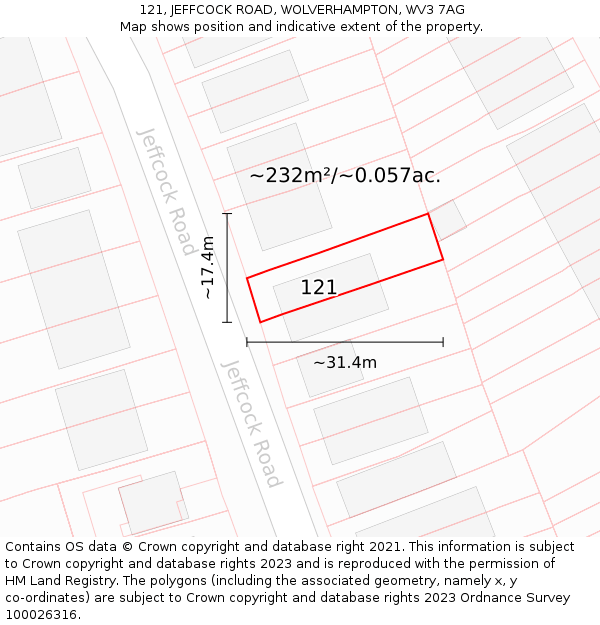 121, JEFFCOCK ROAD, WOLVERHAMPTON, WV3 7AG: Plot and title map