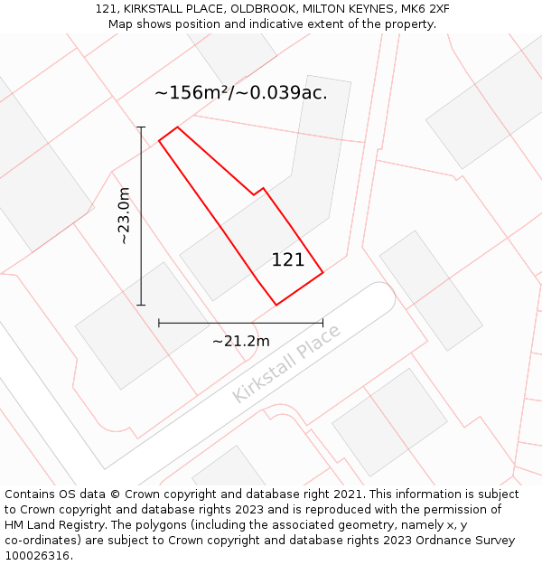 121, KIRKSTALL PLACE, OLDBROOK, MILTON KEYNES, MK6 2XF: Plot and title map