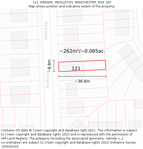 121, KIRKWAY, MIDDLETON, MANCHESTER, M24 1EP: Plot and title map