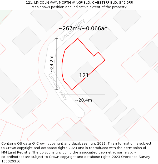 121, LINCOLN WAY, NORTH WINGFIELD, CHESTERFIELD, S42 5RR: Plot and title map