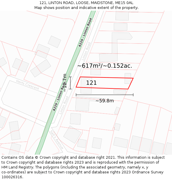 121, LINTON ROAD, LOOSE, MAIDSTONE, ME15 0AL: Plot and title map