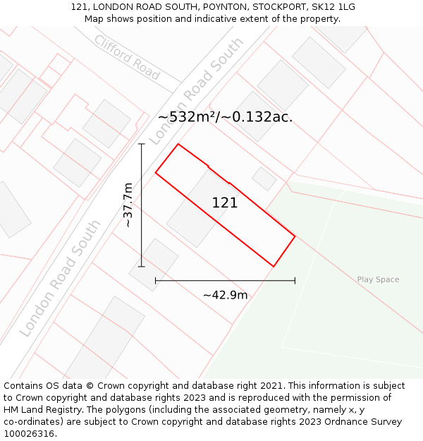 121, LONDON ROAD SOUTH, POYNTON, STOCKPORT, SK12 1LG: Plot and title map