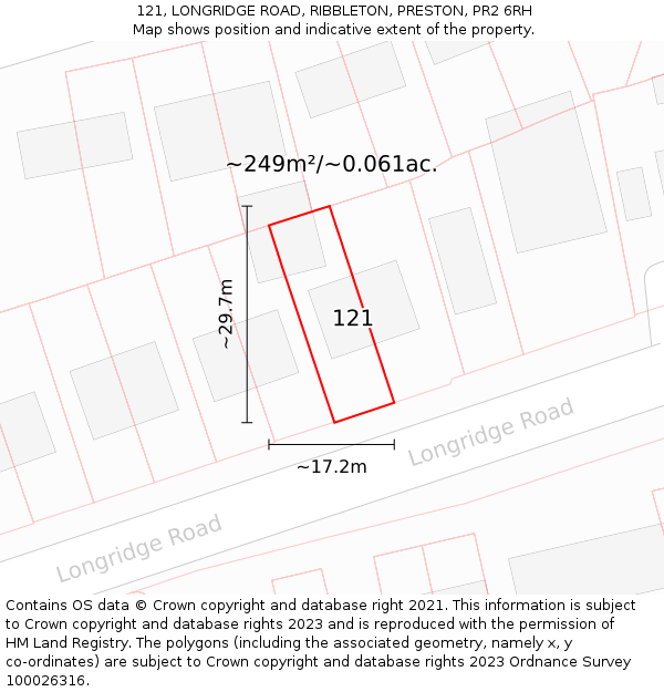 121, LONGRIDGE ROAD, RIBBLETON, PRESTON, PR2 6RH: Plot and title map