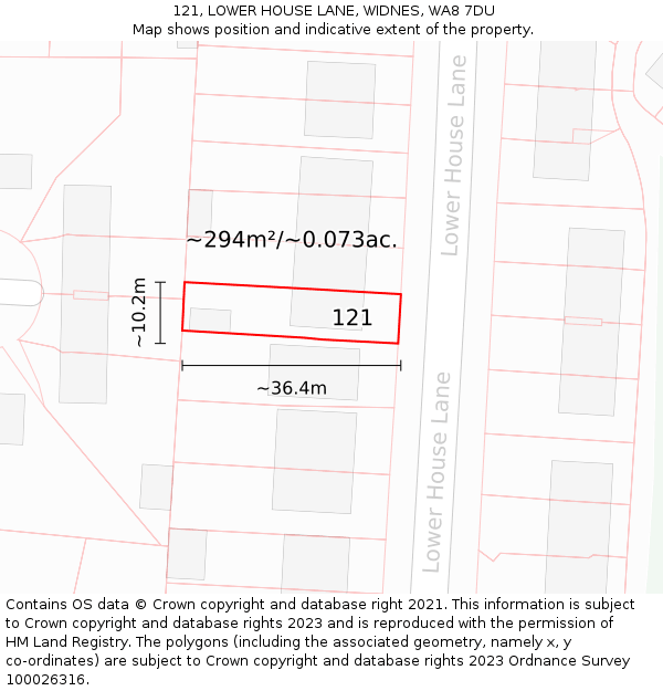 121, LOWER HOUSE LANE, WIDNES, WA8 7DU: Plot and title map