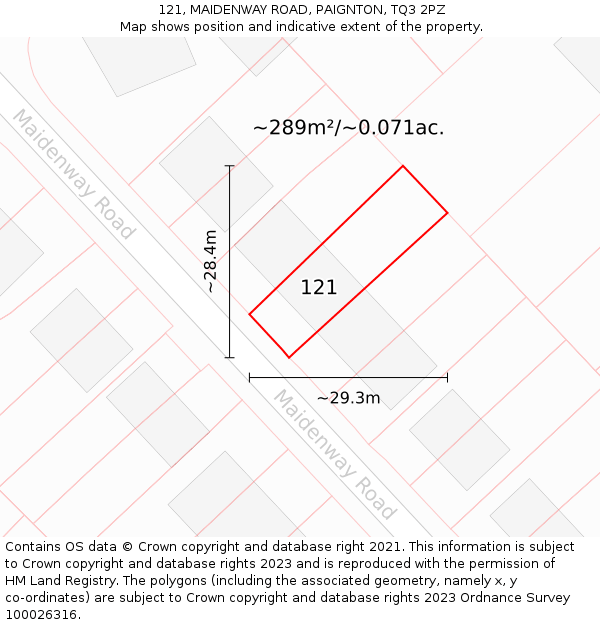 121, MAIDENWAY ROAD, PAIGNTON, TQ3 2PZ: Plot and title map