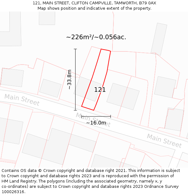 121, MAIN STREET, CLIFTON CAMPVILLE, TAMWORTH, B79 0AX: Plot and title map