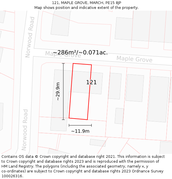 121, MAPLE GROVE, MARCH, PE15 8JP: Plot and title map