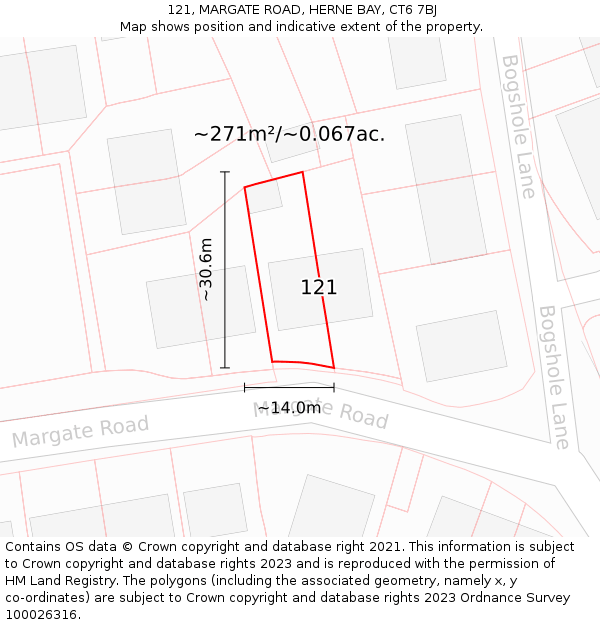 121, MARGATE ROAD, HERNE BAY, CT6 7BJ: Plot and title map