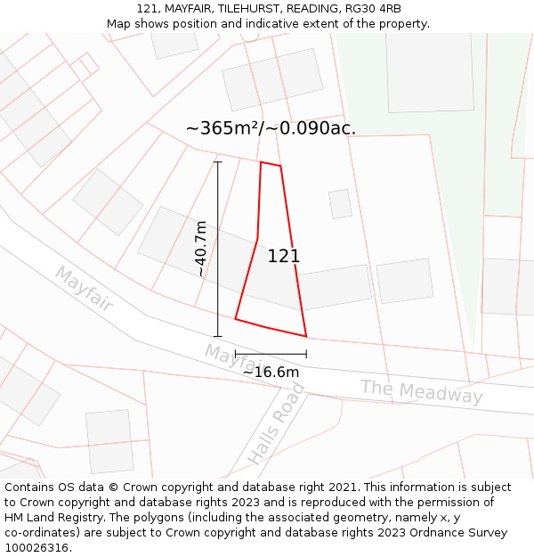 121, MAYFAIR, TILEHURST, READING, RG30 4RB: Plot and title map