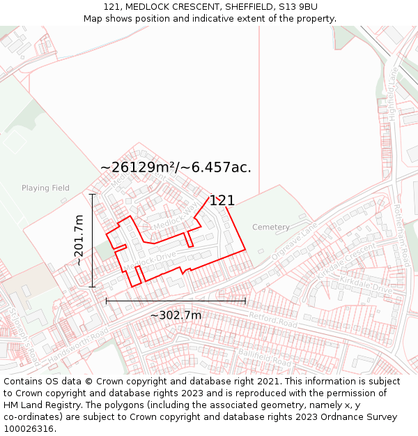 121, MEDLOCK CRESCENT, SHEFFIELD, S13 9BU: Plot and title map