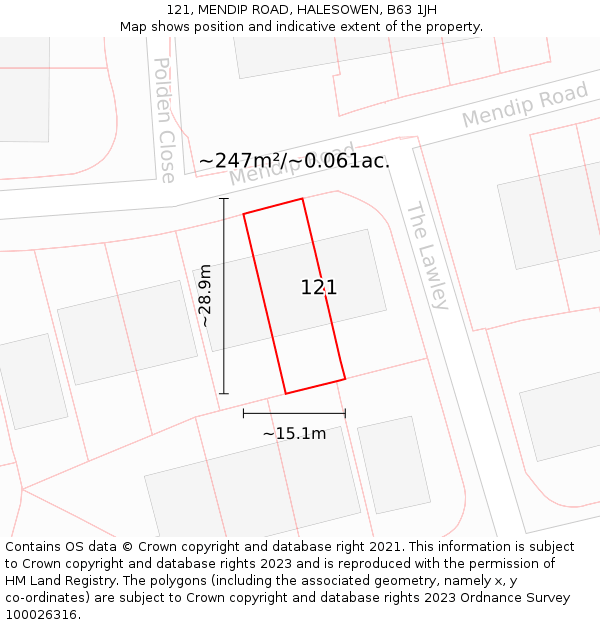 121, MENDIP ROAD, HALESOWEN, B63 1JH: Plot and title map