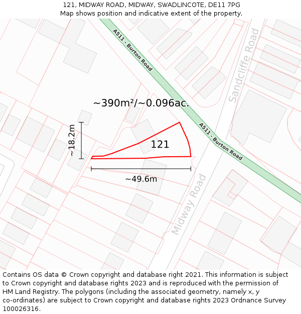 121, MIDWAY ROAD, MIDWAY, SWADLINCOTE, DE11 7PG: Plot and title map