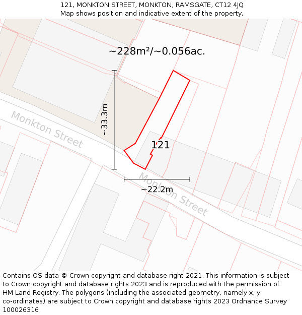 121, MONKTON STREET, MONKTON, RAMSGATE, CT12 4JQ: Plot and title map