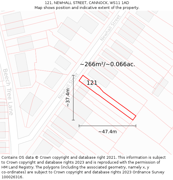 121, NEWHALL STREET, CANNOCK, WS11 1AD: Plot and title map