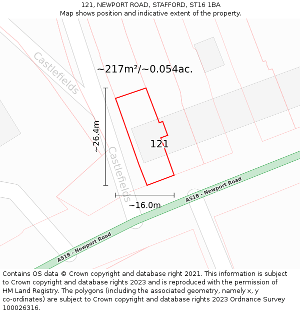 121, NEWPORT ROAD, STAFFORD, ST16 1BA: Plot and title map