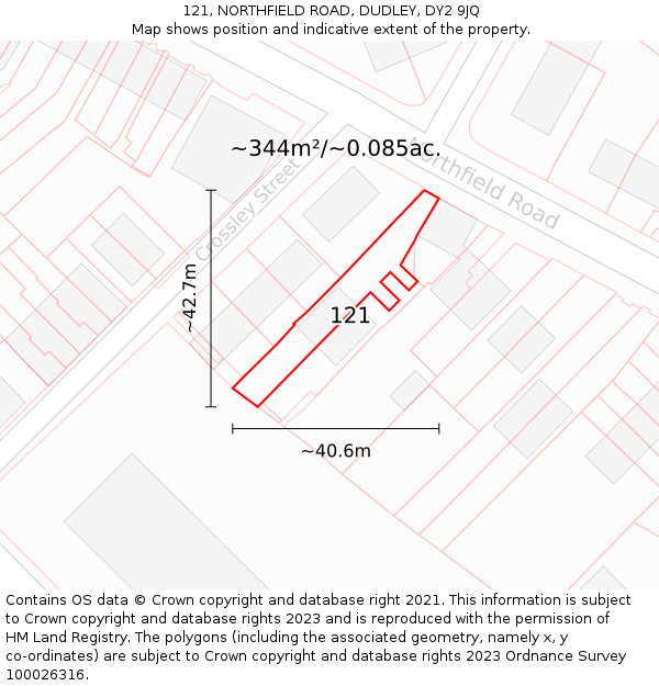 121, NORTHFIELD ROAD, DUDLEY, DY2 9JQ: Plot and title map