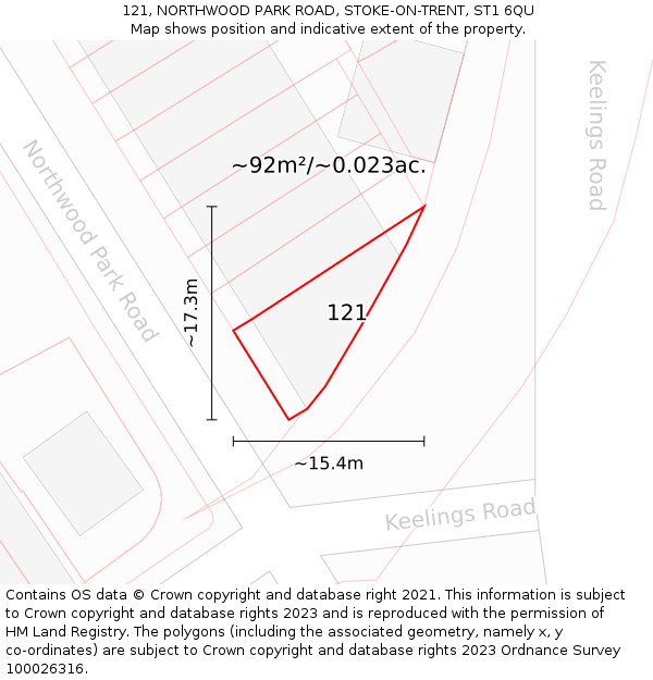 121, NORTHWOOD PARK ROAD, STOKE-ON-TRENT, ST1 6QU: Plot and title map