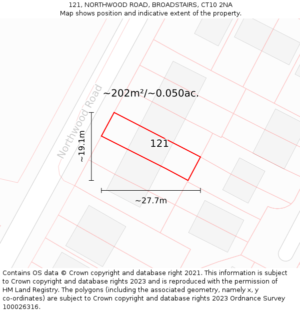 121, NORTHWOOD ROAD, BROADSTAIRS, CT10 2NA: Plot and title map