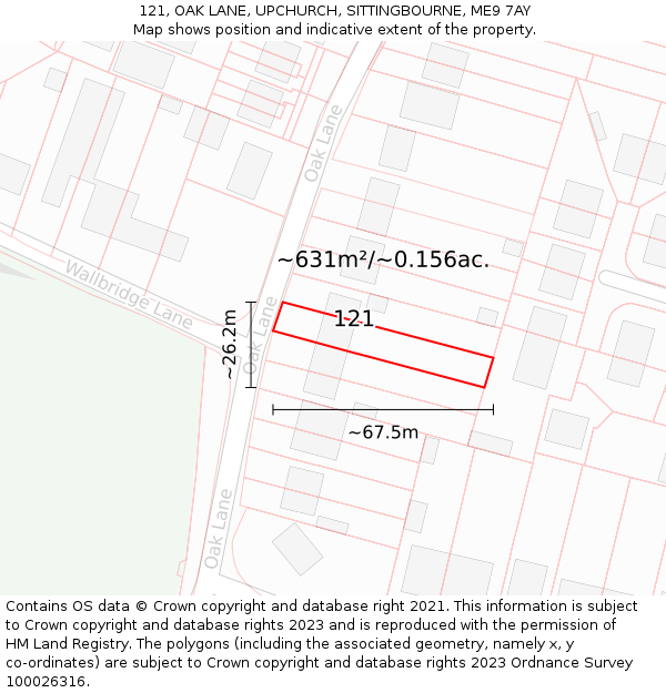 121, OAK LANE, UPCHURCH, SITTINGBOURNE, ME9 7AY: Plot and title map