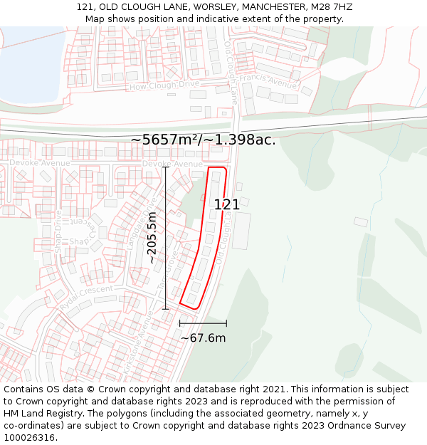 121, OLD CLOUGH LANE, WORSLEY, MANCHESTER, M28 7HZ: Plot and title map