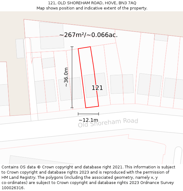 121, OLD SHOREHAM ROAD, HOVE, BN3 7AQ: Plot and title map