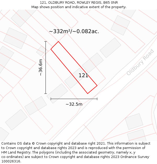 121, OLDBURY ROAD, ROWLEY REGIS, B65 0NR: Plot and title map