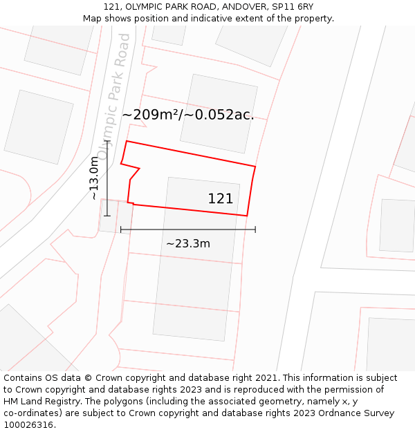 121, OLYMPIC PARK ROAD, ANDOVER, SP11 6RY: Plot and title map