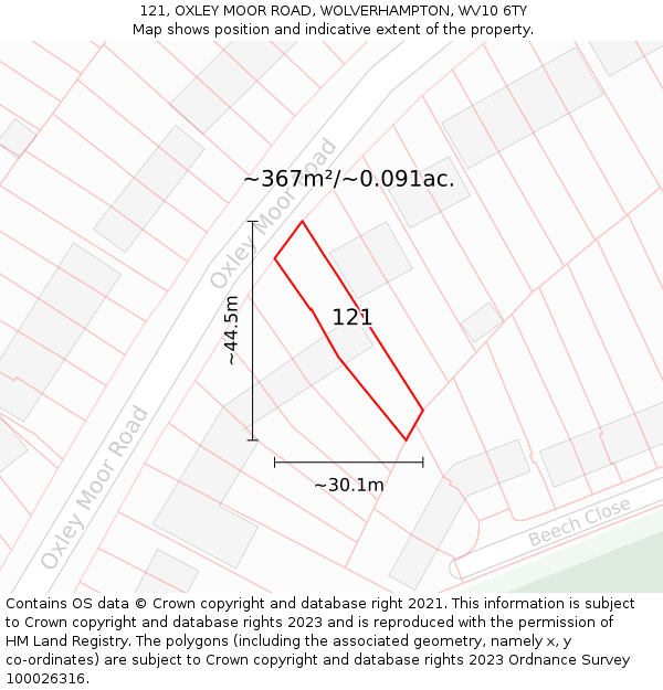 121, OXLEY MOOR ROAD, WOLVERHAMPTON, WV10 6TY: Plot and title map