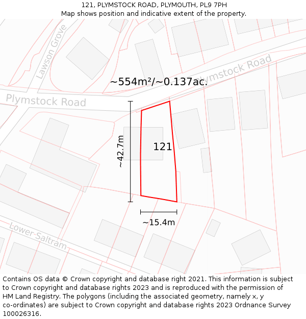 121, PLYMSTOCK ROAD, PLYMOUTH, PL9 7PH: Plot and title map