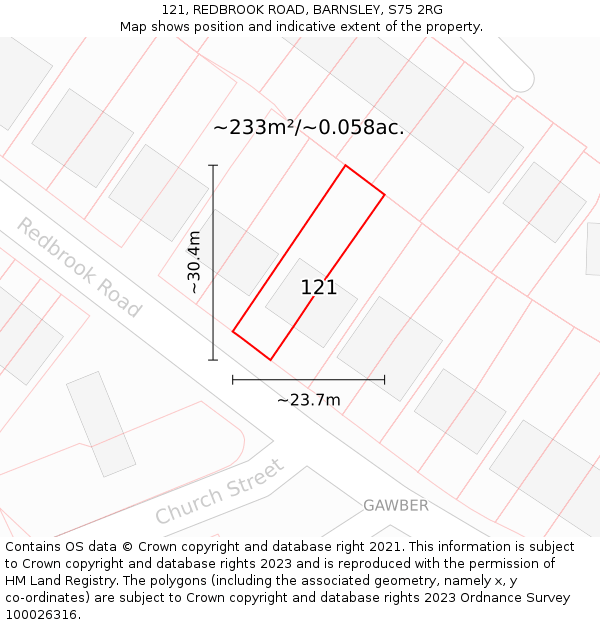 121, REDBROOK ROAD, BARNSLEY, S75 2RG: Plot and title map