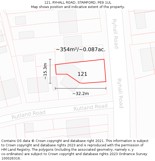 121, RYHALL ROAD, STAMFORD, PE9 1UL: Plot and title map