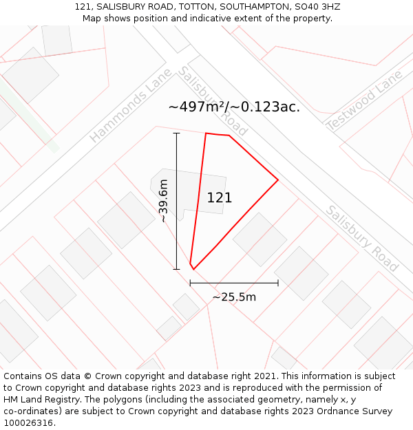 121, SALISBURY ROAD, TOTTON, SOUTHAMPTON, SO40 3HZ: Plot and title map