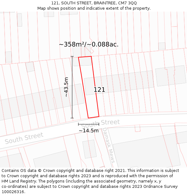 121, SOUTH STREET, BRAINTREE, CM7 3QQ: Plot and title map